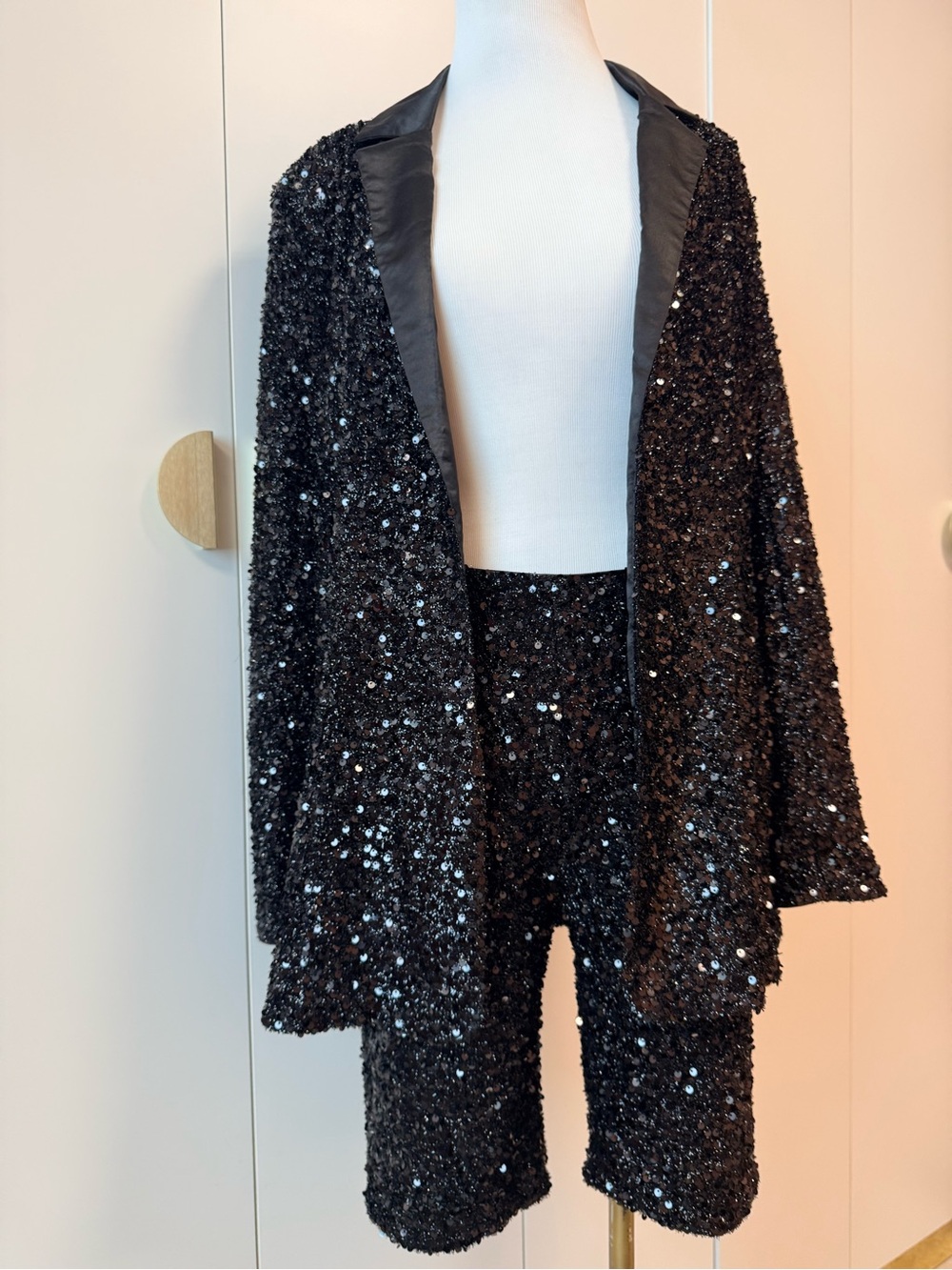 Black Sequin Open-Front Jacket for Women